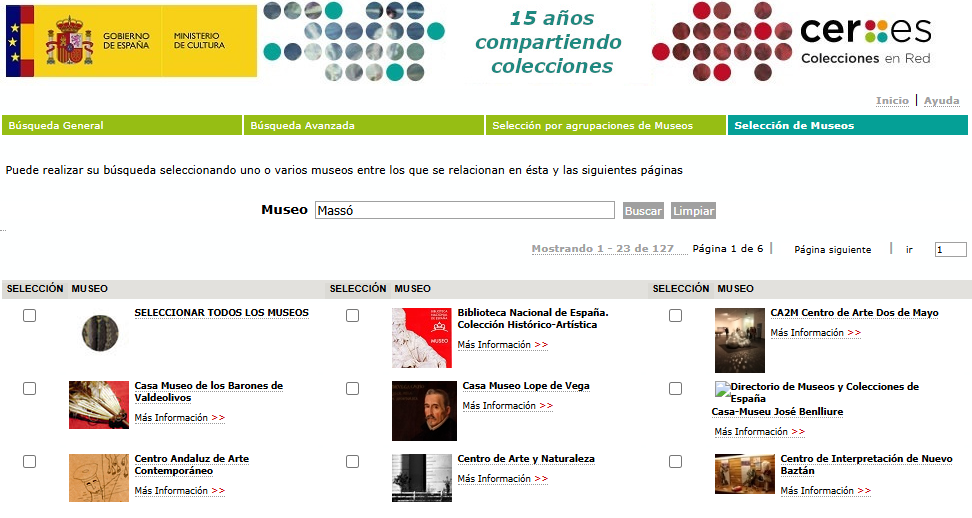 Pantallazo de Ceres (busca de museo)