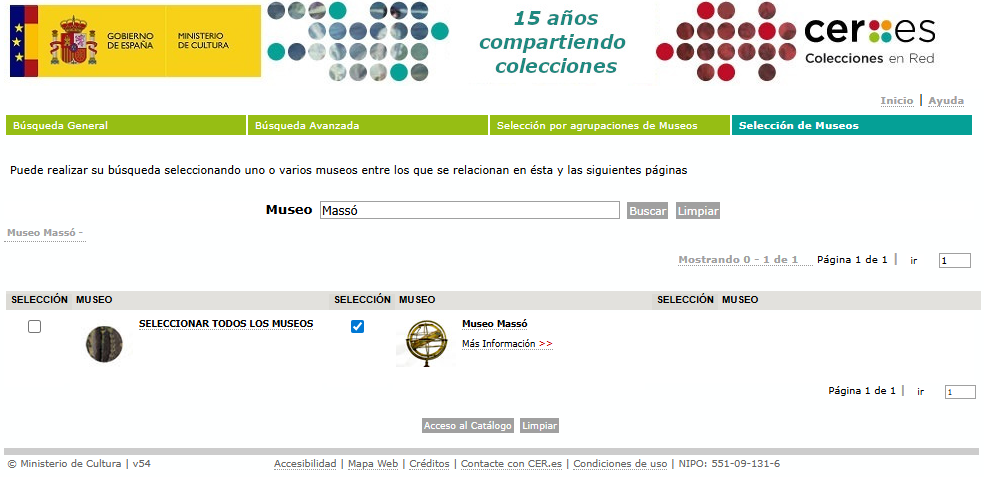 Pantallazo de Ceres (seleccionar Museo Massó)